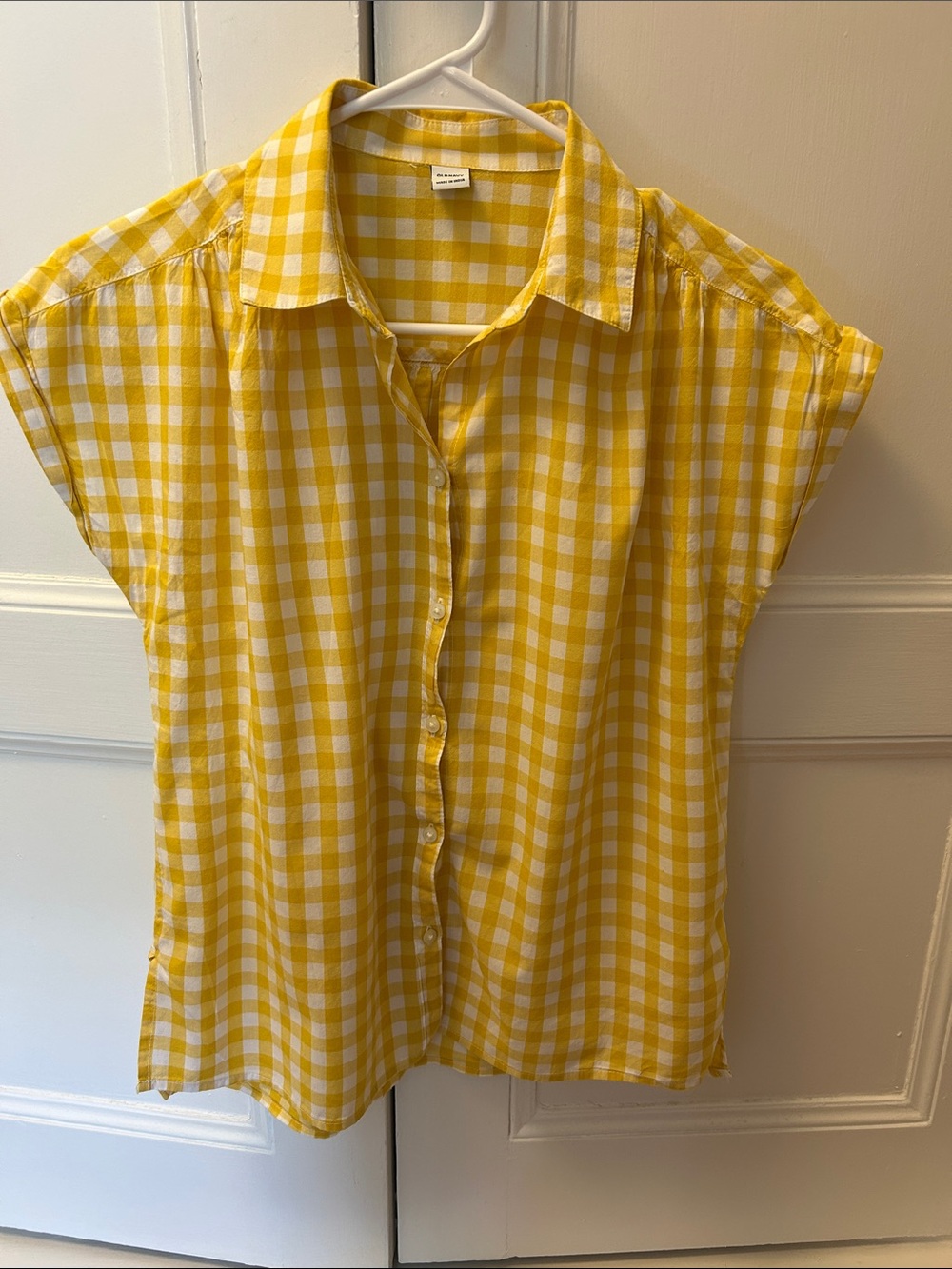 Old Navy Yellow and White Gingham Button-Front Blouse